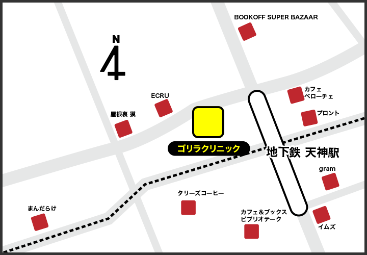 福岡天神院の周辺スポット地図