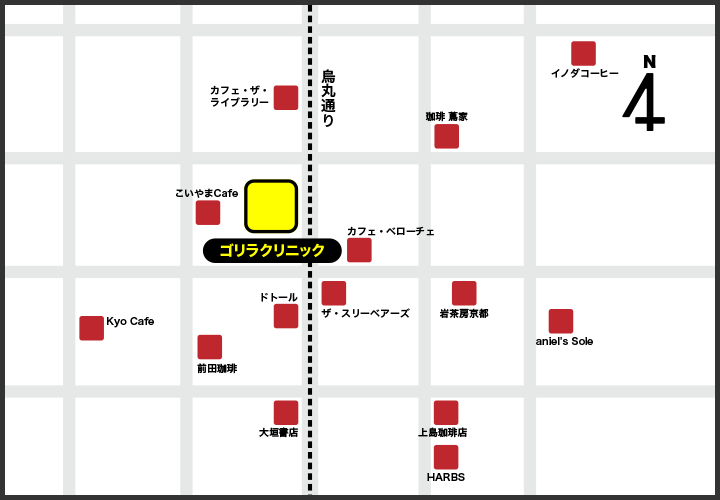 京都烏丸院の周辺スポット地図