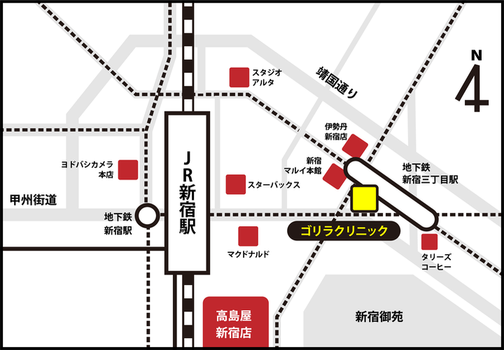新宿本院の周辺スポット地図