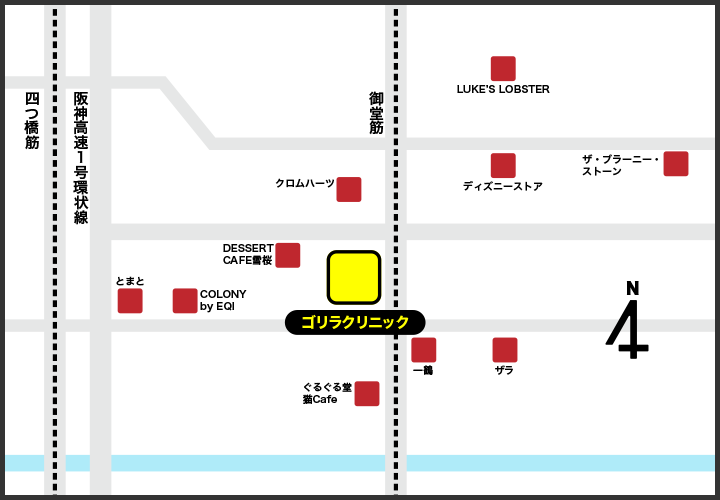 大阪心斎橋院の周辺スポット地図